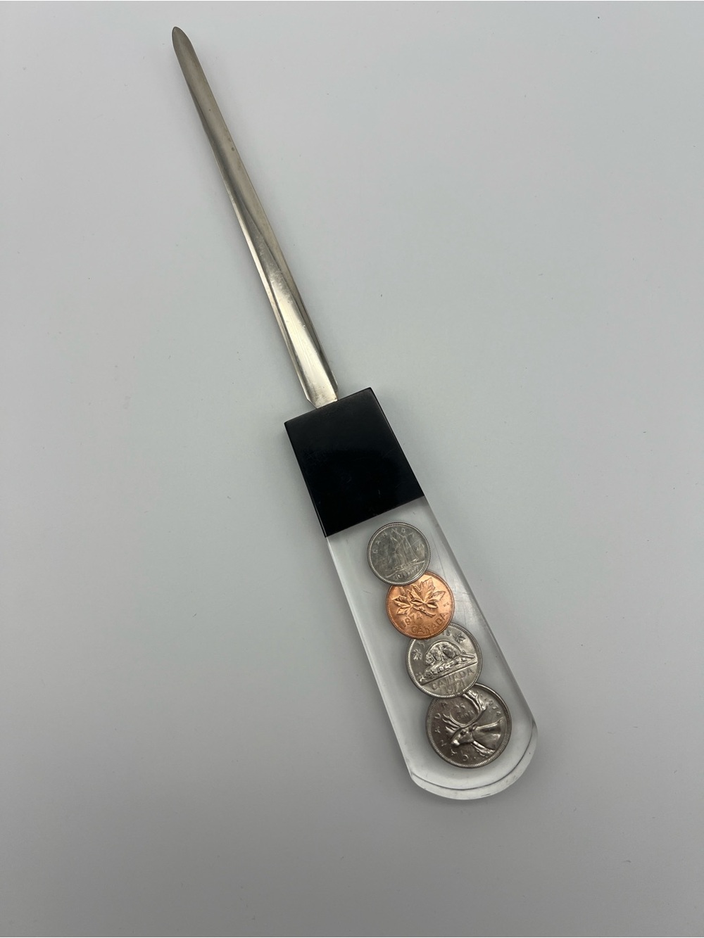 Vintage 1974 Unique Canada Coin Lucite Letter Opener